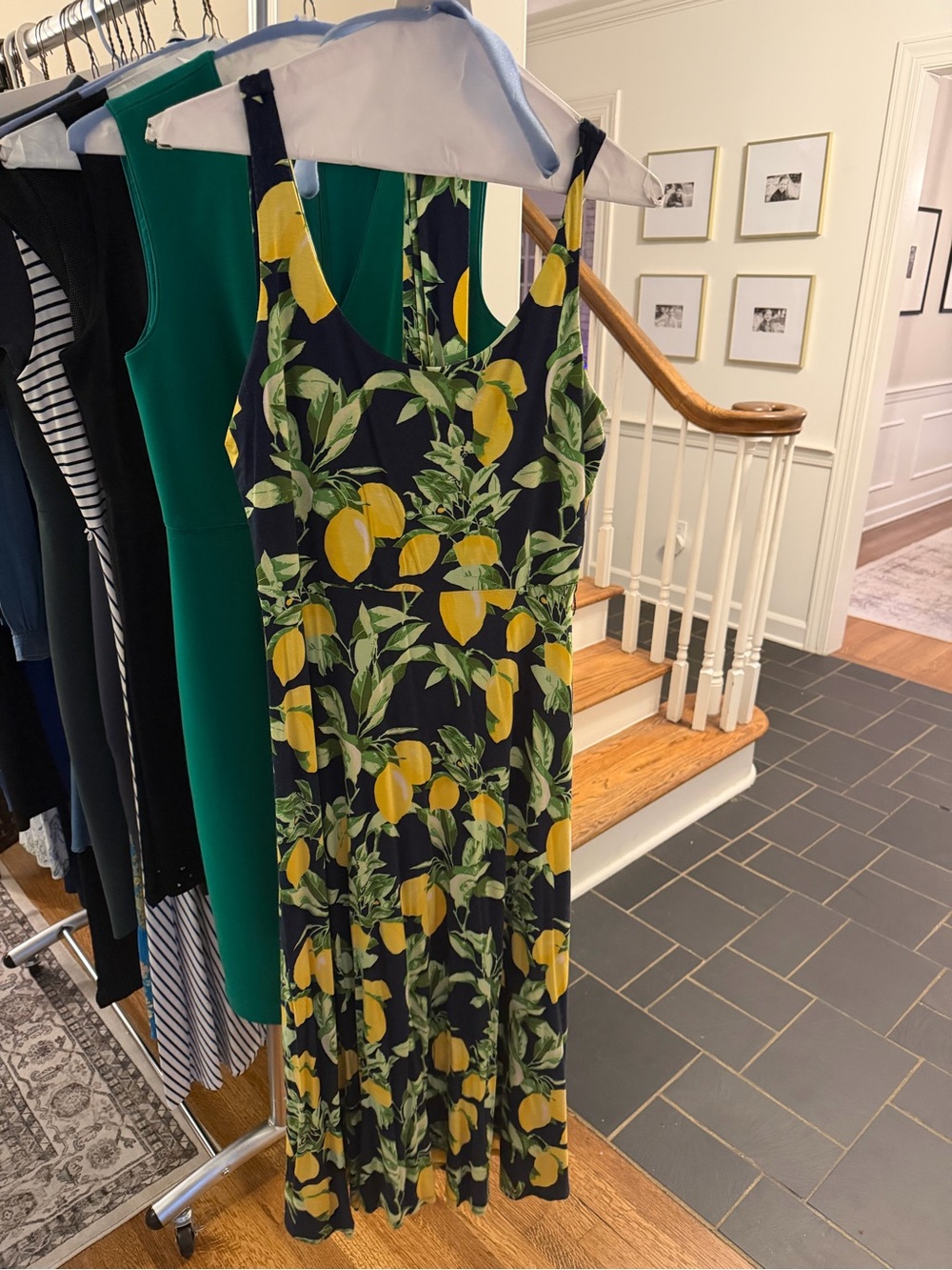LOFT Navy Maxi Dress with Yellow Lemon Print